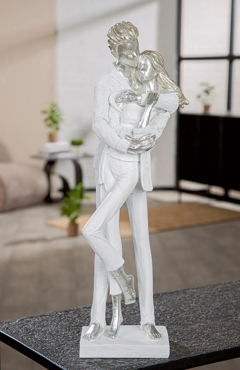 GILDE Escultura de Resina Blanca Mate metálica, par, 46 cm de Alto, 15 cm de Ancho, 13 cm de Profundidad
