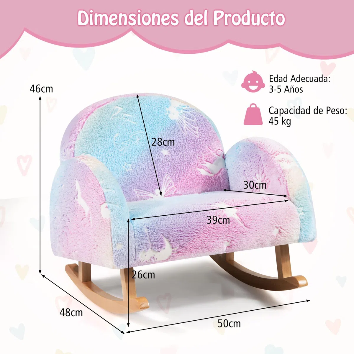 COSTWAY Silla Mecedora para Niños, Mecedora Infantil Acolchada de Franela con Patas de Madera de Álamo, Patrones Que Brillan en la Oscuridad, Respaldo Curvado, Sillón Cómodo para Dormitorio, Salon