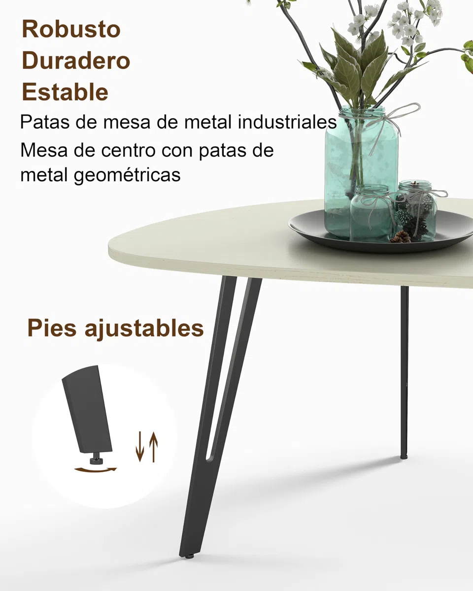 Manora Mesa de Centro Ovalada, Mesa Auxiliar Qequeña, Mesas Bajas de Salon Moderna para Sala de Estar, Oficina o Dormitorio (Blanco, Un Nivel)