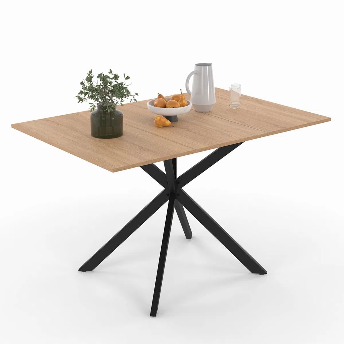 IDMarket Alix – Mesa de comedor extensible cuadrada 4-6 personas, pie araña madera y negro, 80-120 cm