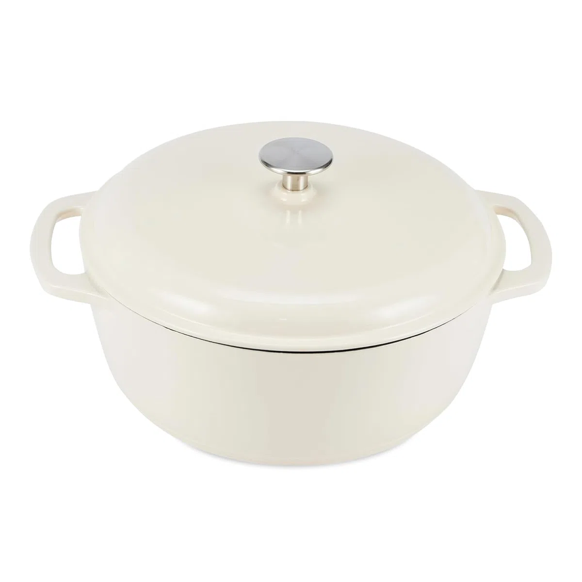 Amazon Basics Cazuela Redonda de Hierro Fundido Esmaltado con Tapa, 4,1 L, Blanco