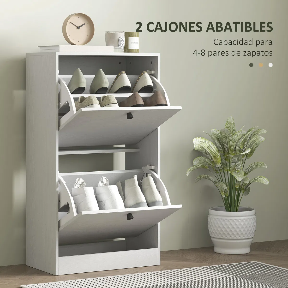 HOMCOM Zapatero Estrecho con 2 Puertas, Zapatero Entrada Recibidor con Estantes Ajustables, para 8 Pares de Zapatos, 47x26x85 cm, Blanco Veteado