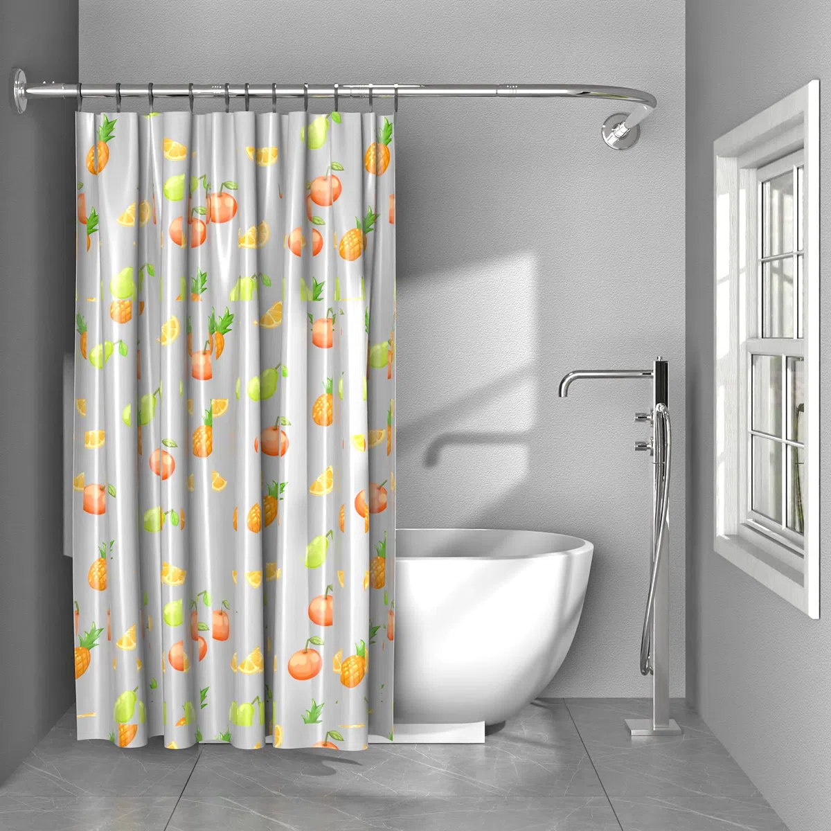 Barra de Cortina de Ducha L Forma, Barra Cortina Ducha Esquinera Ajustable de Acero Inoxidable, 75x170 cm Barra Ducha Curva con Anillos para Armario Baño Vestuario