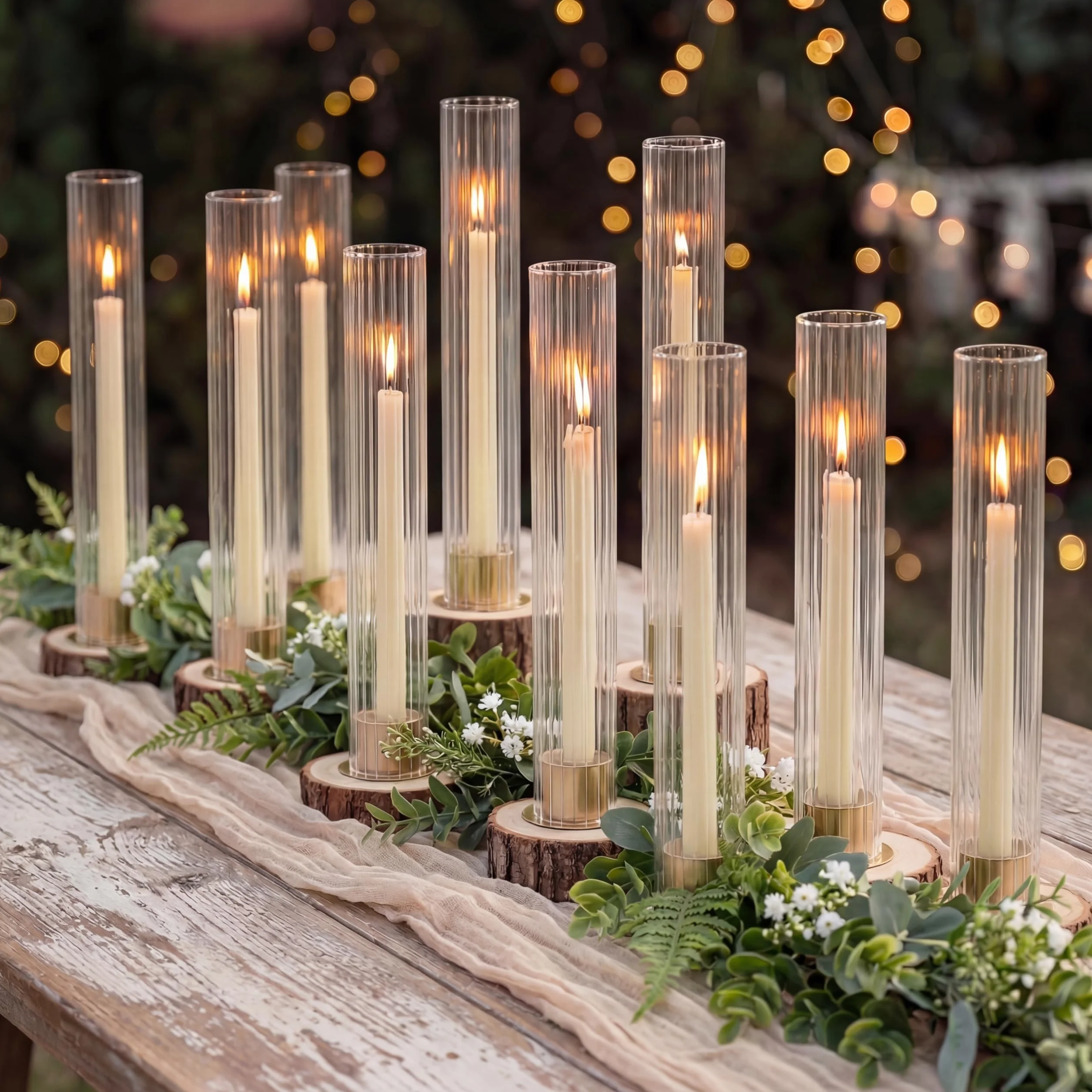 NUPTIO Cilindro de Vidrio Velas Portavela de Palo Dorado 10 Piezas Sin Fondo Decoración de Mesa de Bodas