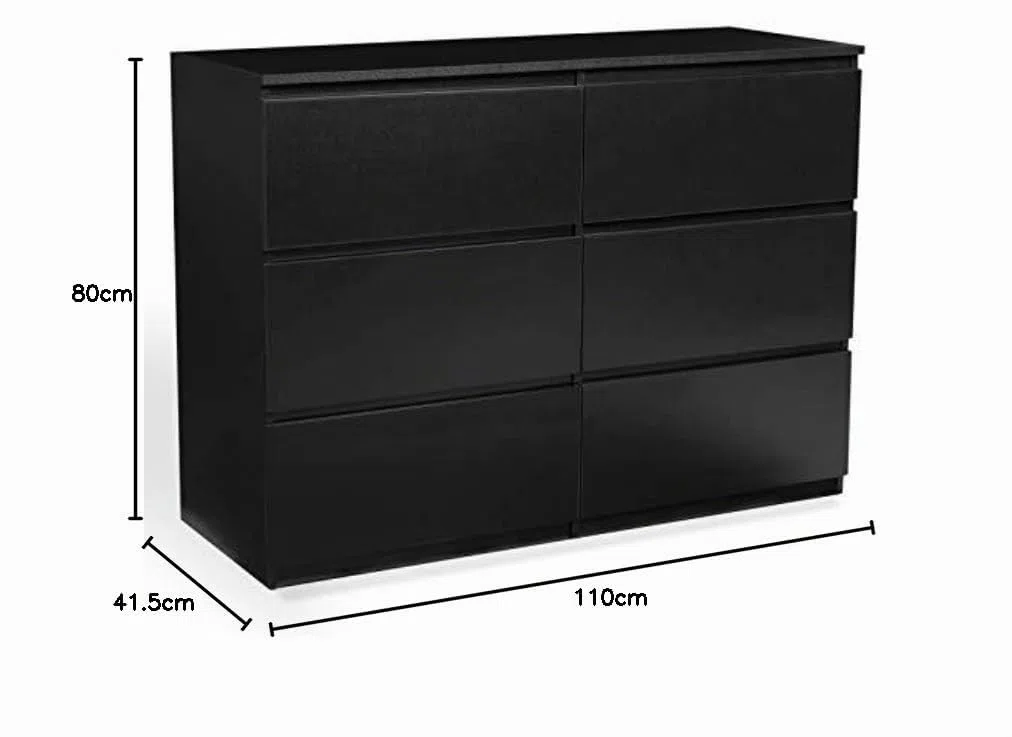IDMarket TOMI - Cajonera 6 cajones 110 cm Madera Negro
