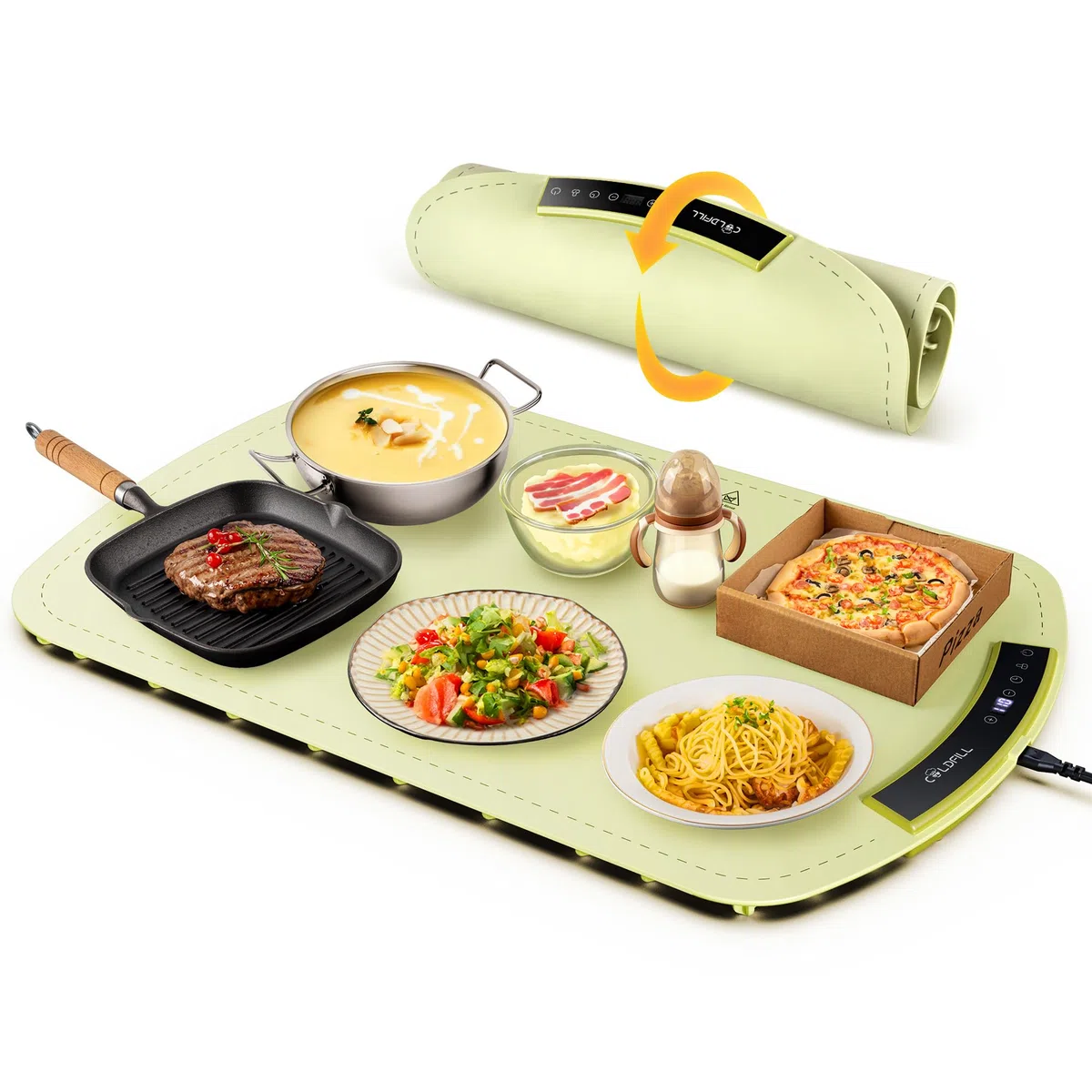 Bandeja de Calentamiento de Silicona, Grande Calentador de Comida 60x40cm, Plegable y Portátil, 8 Niveles y Bloqueo para Niños, Ideal para Buffets, Familia, Fiesta, Verde