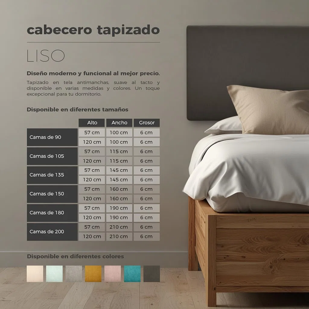 SUENOSZZZ-ESPECIALISTAS DEL DESCANSO Cabecero de Cama Liso tapizado en Tela para Camas de 90 y 105 (115 x 120 cm) Tela Verde Agua
