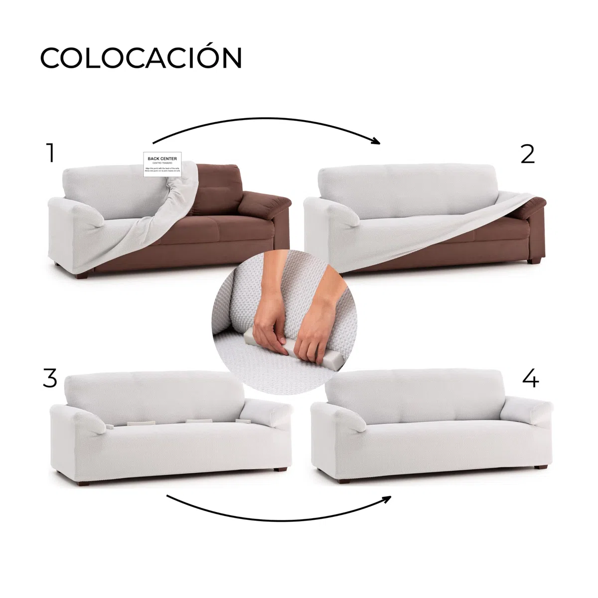 Funda Sofá Multi-Elástica Forma, 3 Plazas de 180 a 230 cm, Color Lino, Tejido Jacquard Premium con Ajuste Natural, Fabricada en España, Certificada Oeko-Tex®