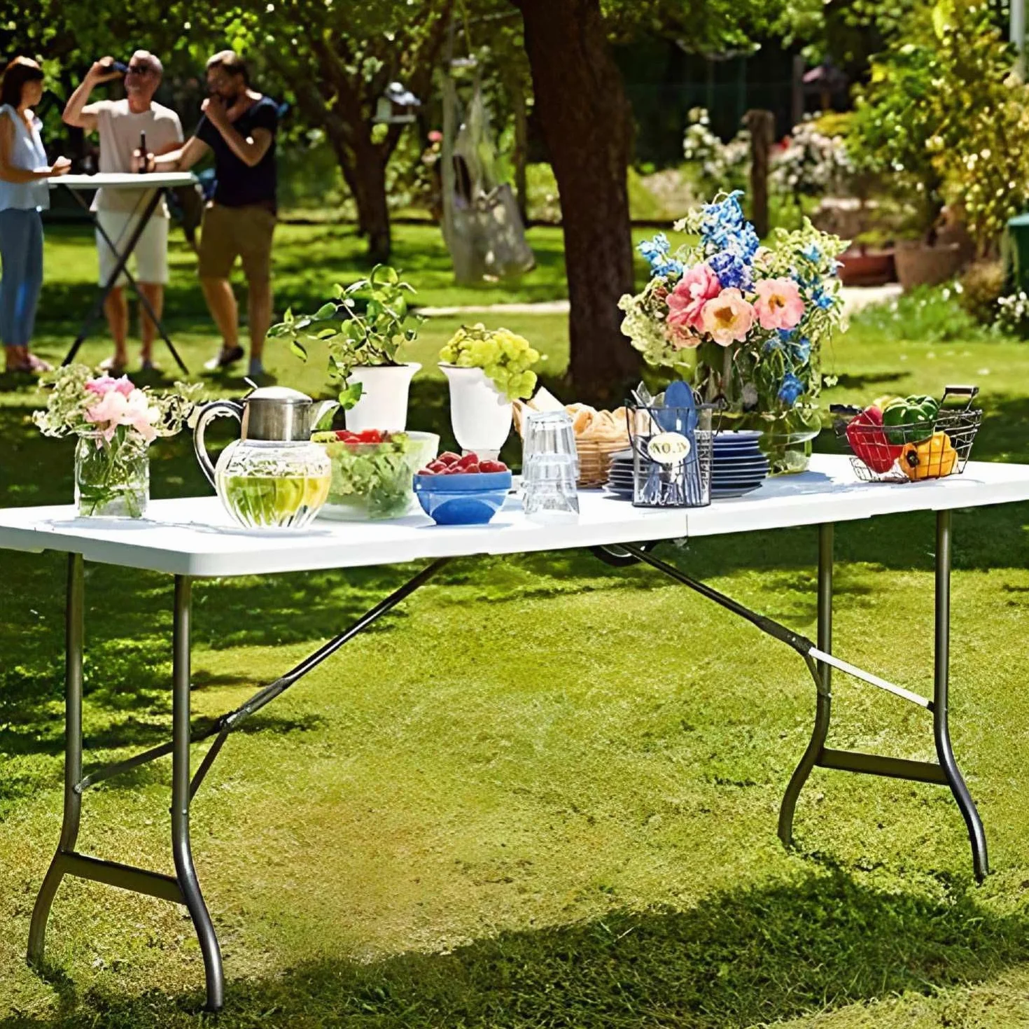 THINIA HOME Mesa Catering Plegable Portátil Blanca 240 cm Multiusos: Camping, Eventos Exteriores o Interiores | Resina y Patas de Acero | 6-8 Personas