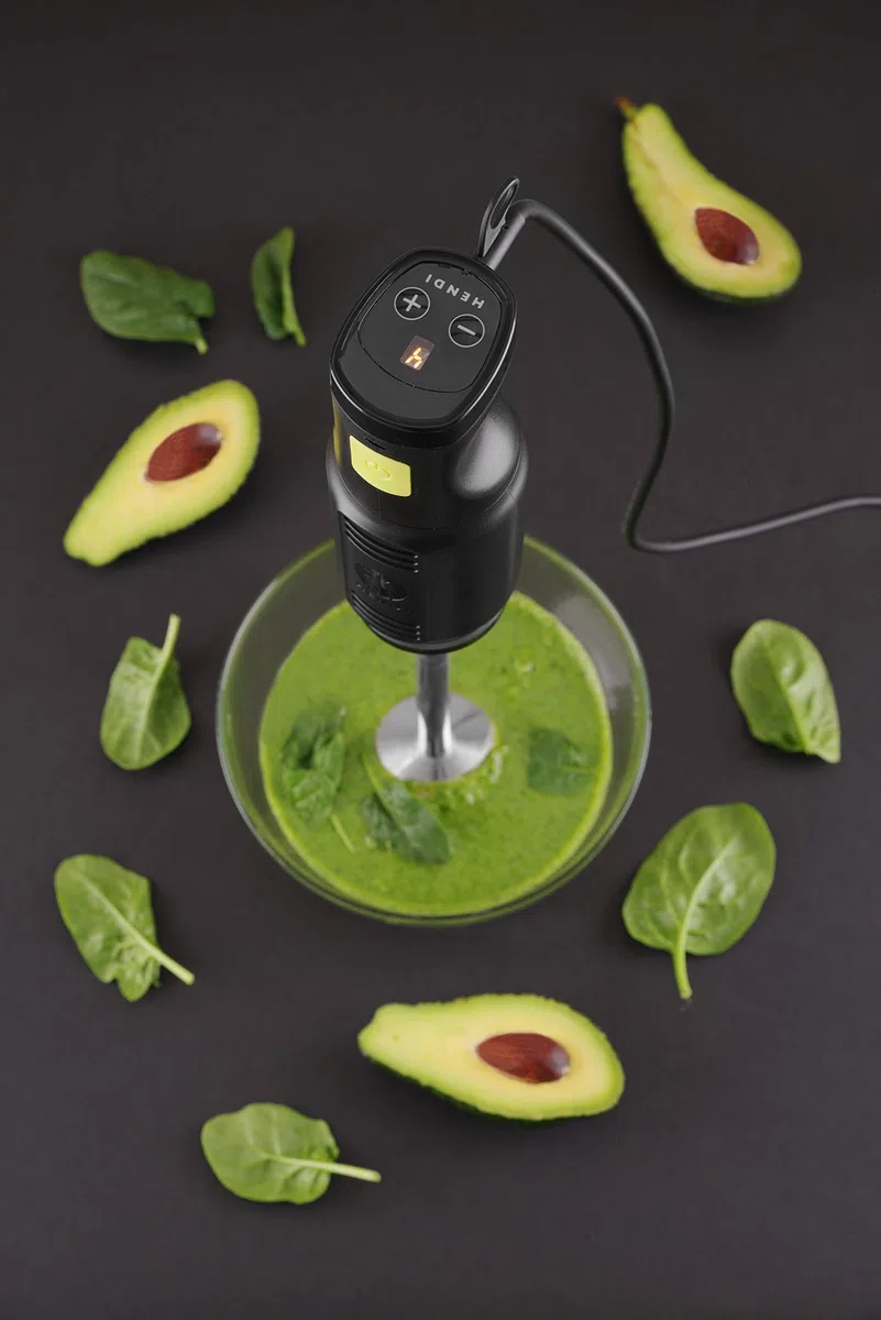 HENDI Batidora de Mano, Carcasa de ABS, Brazo Batidor de Acero Inoxidable, Cuchillas cruzadas con Revestimiento de Titanio, 6 Velocidades, Pantalla LCD, 250W, 230V, Procesa de 1-8 Litros, ø71x(H)444mm
