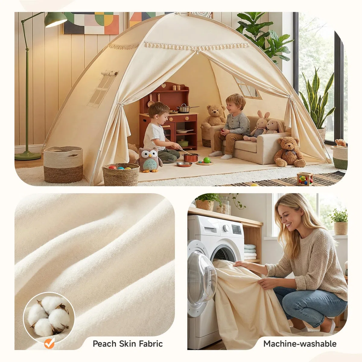 Sumbababy Tipi para Niños en Interiores: Tiendas de Campaña para Niños con Dosel Doble, Tipi para Niños y Niñas, Casa de Juegos para Bebés en el Interior para Dormir para Sala de Juegos