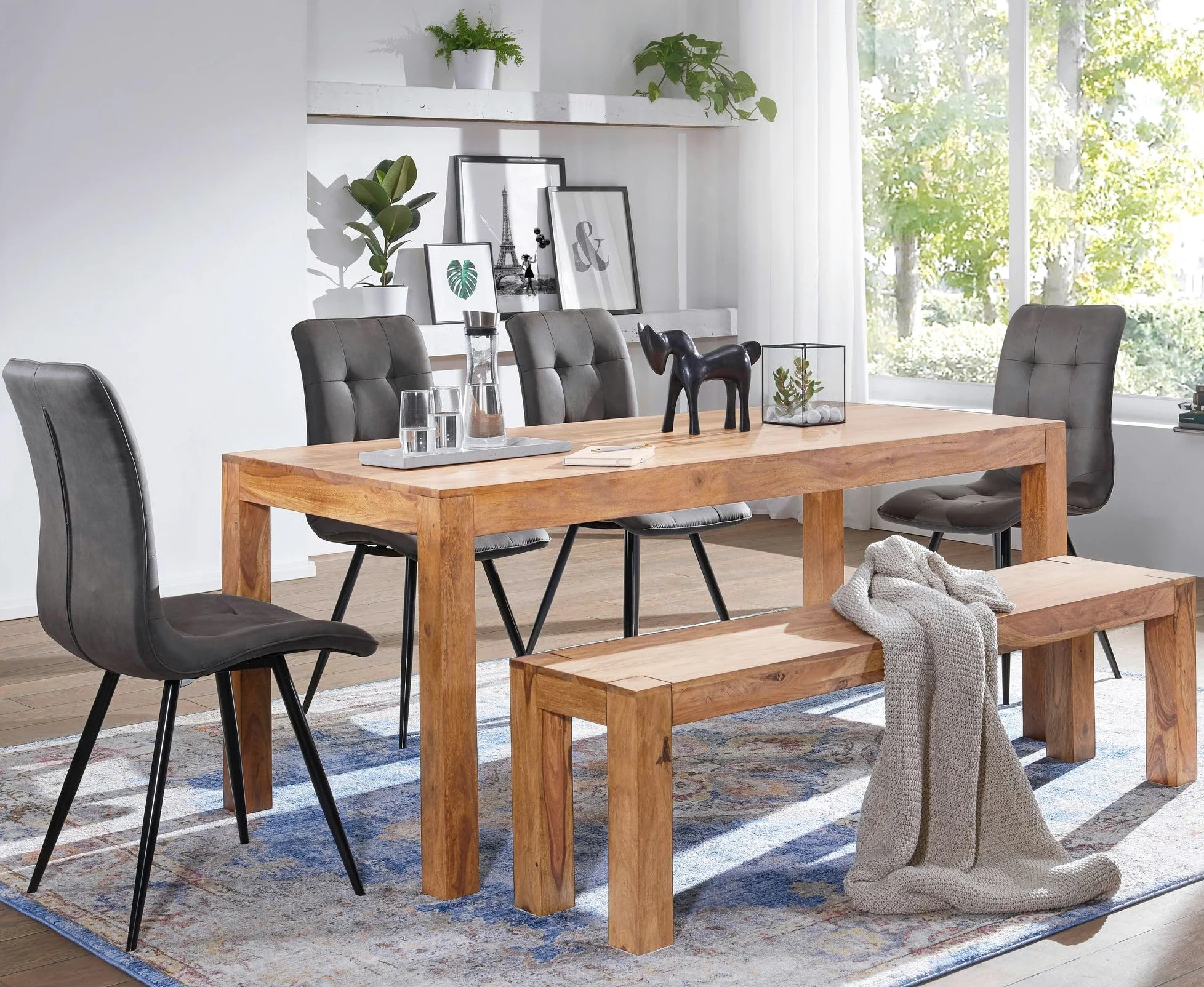 FineBuy - Banco de madera maciza de acacia, producto natural, estilo rústico, tamaño a elegir