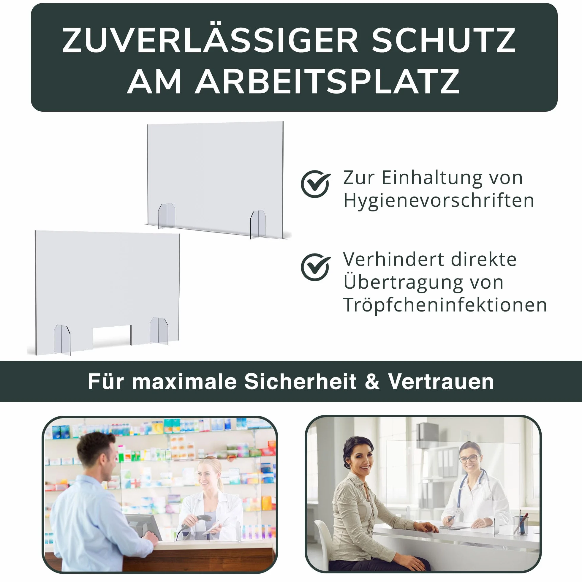 A+H Protección contra saliva – Tipo 5 – Pared para escupir como protección para tos/estornudos/agarre/salpicaduras, sin perforaciones en muchos tamaños (altura 600 mm, ancho 900 mm)