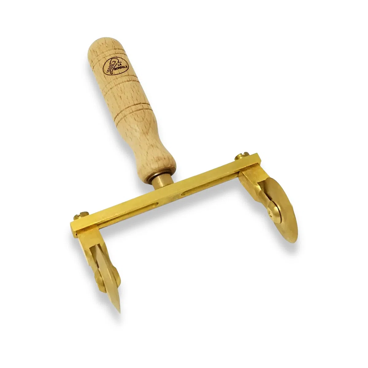 La Gondola Cortador de Rueda Ajustable (2 Lisas) | Utensilios para Pasta Fresca para Casa y Negocio | Cortapastas Fácil de Usar de Latón y Madera Natural | Cortador de Raviolis
