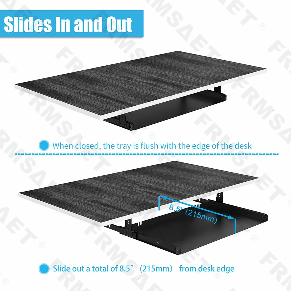 FRMSAET Plataforma para Bandeja de Teclado Debajo del Escritorio 53 cm / 60 cm / 76 cm Organizador de cajones de Material Totalmente metálico Herramienta de Almacenamiento. (76 cm, Negro)