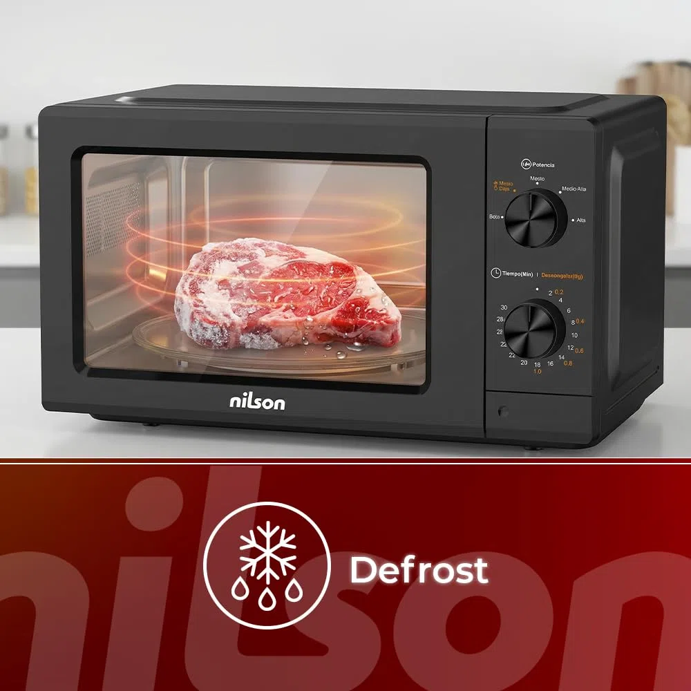 Nilson Microondas 19L Libre Instalación, Negro NMW2701N. 700W, 5 Programas, Mecánico, Modo Descongelación, Revestimiento Interior, Fácil Limpieza, Temporizador 30min