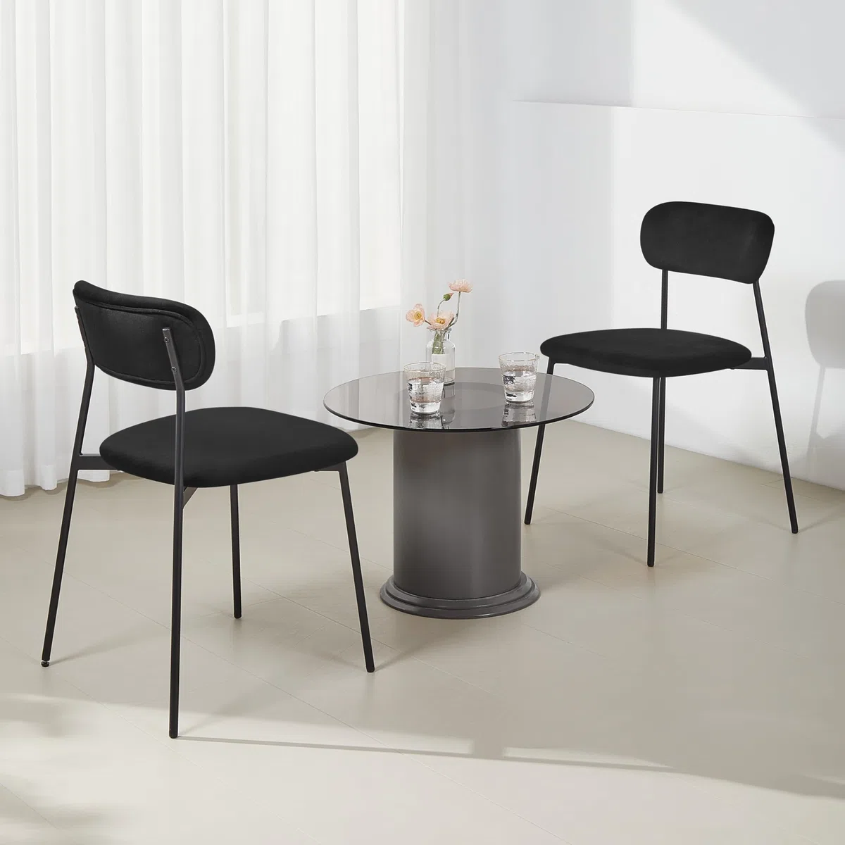 Lestarain 4X Sillas Comedor con Respaldo, Sillas Cocina con Asiento Tapizado, Sillas Modernas para Dormitorio, Salón y Cocina, Sillas Comedor Nórdicas, Terciopelo, Negro