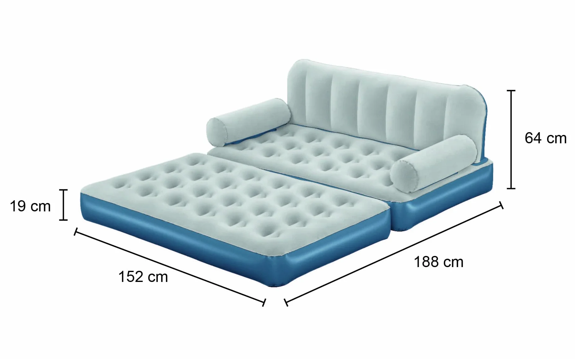 Bestway Multi-MAX 3 en 1 Sofá de Aire, con Bomba de CA incorporada, 74' x 60' x 25'/1.88 MX 1.52 MX 64 cm