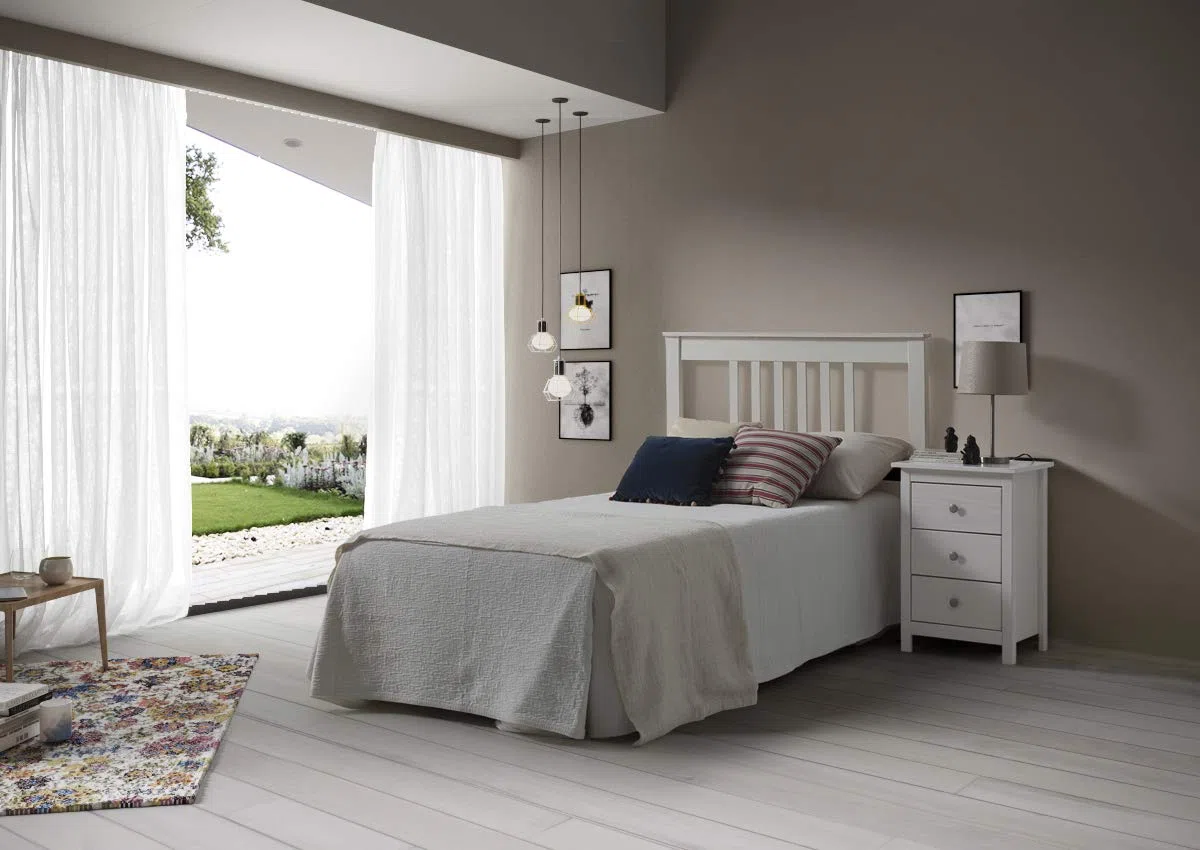 Moblit Cabecero de Pino Macizo para Cama con Somier de 150 cm Color Blanco Translucido Serie Alme Medidas (100x160x2) cm (Alto-Ancho_Fondo) Requiere Montaje