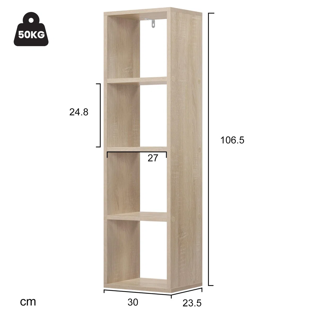 WOLTU Librería con 4 Niveles, Estantería de Cubos para Libros y Adornos, Estantería de Almacenamiento, Estantería Abierta Moderna para Salón, Estudio y Oficina, 30x23,5x106,5 cm, Roble Claro