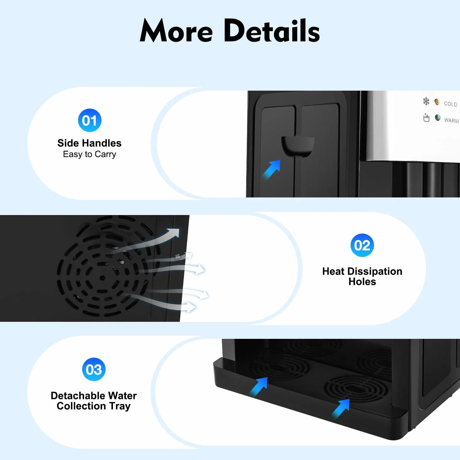 Dispensador eléctrico de agua fría y caliente, dispensador de agua caliente de 220 V, arranque con un botón con sumidero de agua extraíble, con 1,1-4,9 gal, cubos de agua, para escritorios, mesitas de