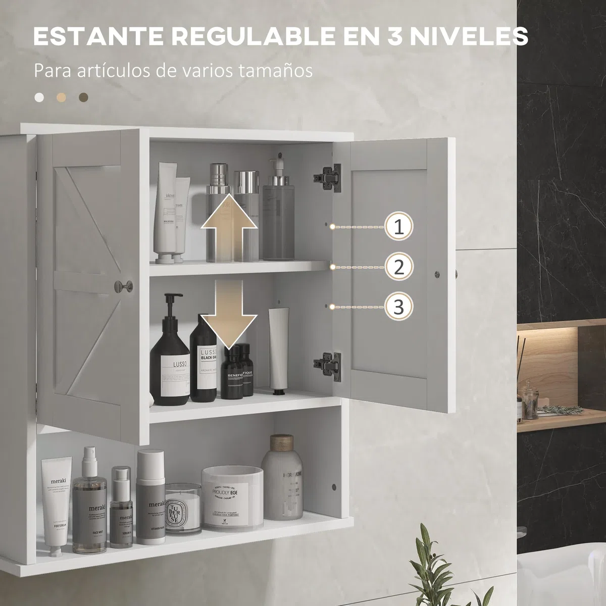 kleankin Armario de Baño de Pared, Mueble de Baño Colgar Rústico con Compartimento, Estante Ajustable, 2 Puertas, para Cocina, Lavadero, sobre el Inodoro, Blanco