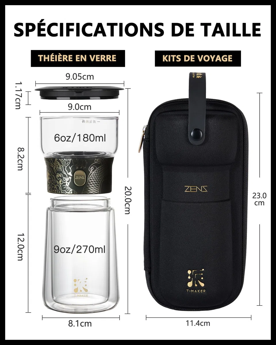 ZENS theiere con infusor, mágico de un solo toque tetera de cristal para té de hojas sueltas sin daños, máquina de té fresca con taza térmica y bolsa de té portátil, para regalo