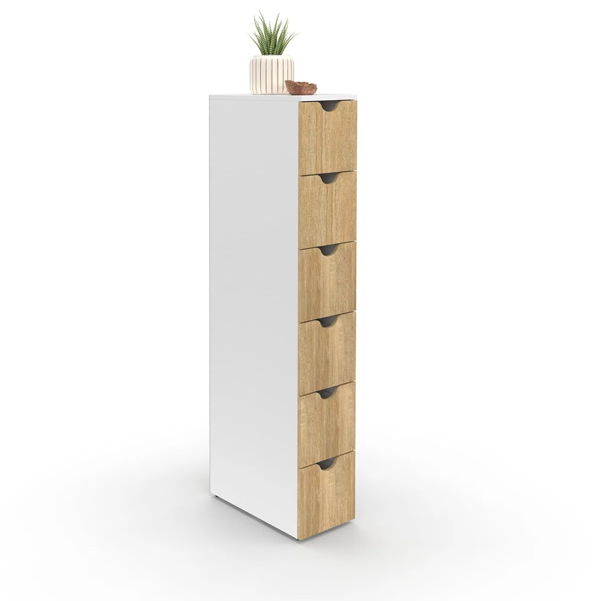 IDMarket - Torre de almacenamiento con 6 cajones WILO sobre ruedas, columna que ahorra espacio en blanco y aspecto de madera de haya