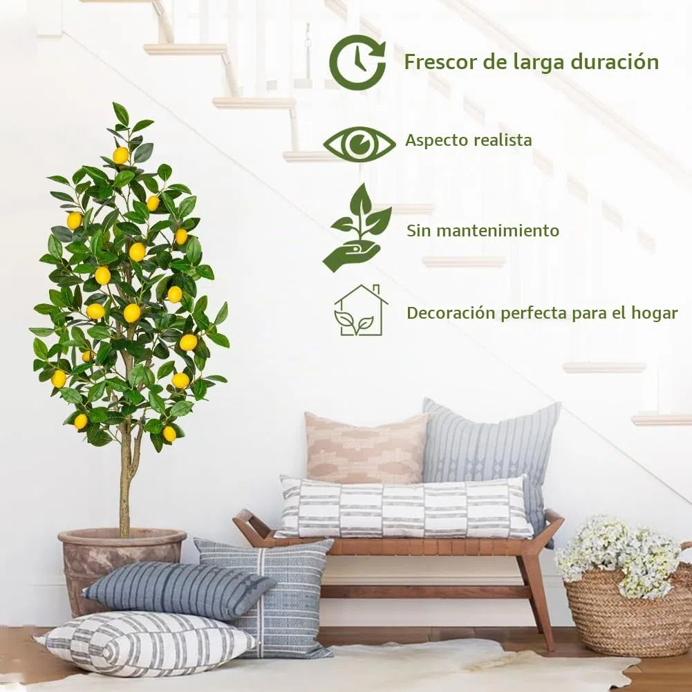 Oairse Limonero Artificial Grande 120 cm - Planta en Maceta para Interior y Exterior - Árbol de Limón para Decoración Moderna de Cuarto de Baño y Salón