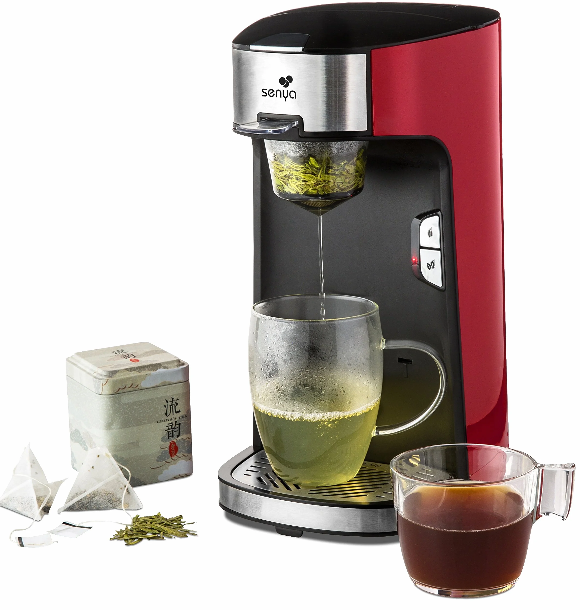 Senya Máquina de Té Tea Time, Tetera Eléctrica Compatible Con Té Suelto O En Bolsita, Roja