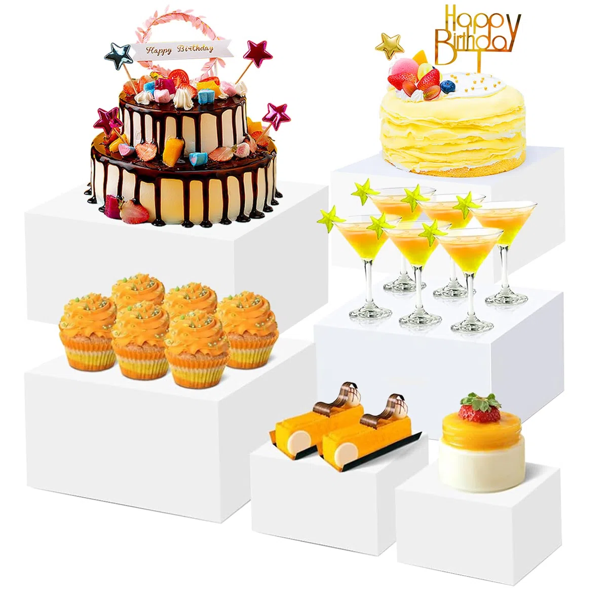 Soporte para tartas,Elevadores de Buffet,soporte de exhibición de pastelería, 6 Piezas Cajas de Exhibición Alimentos de Acrílico, Soporte de Postres en Forma de Cubo para Cupcakes