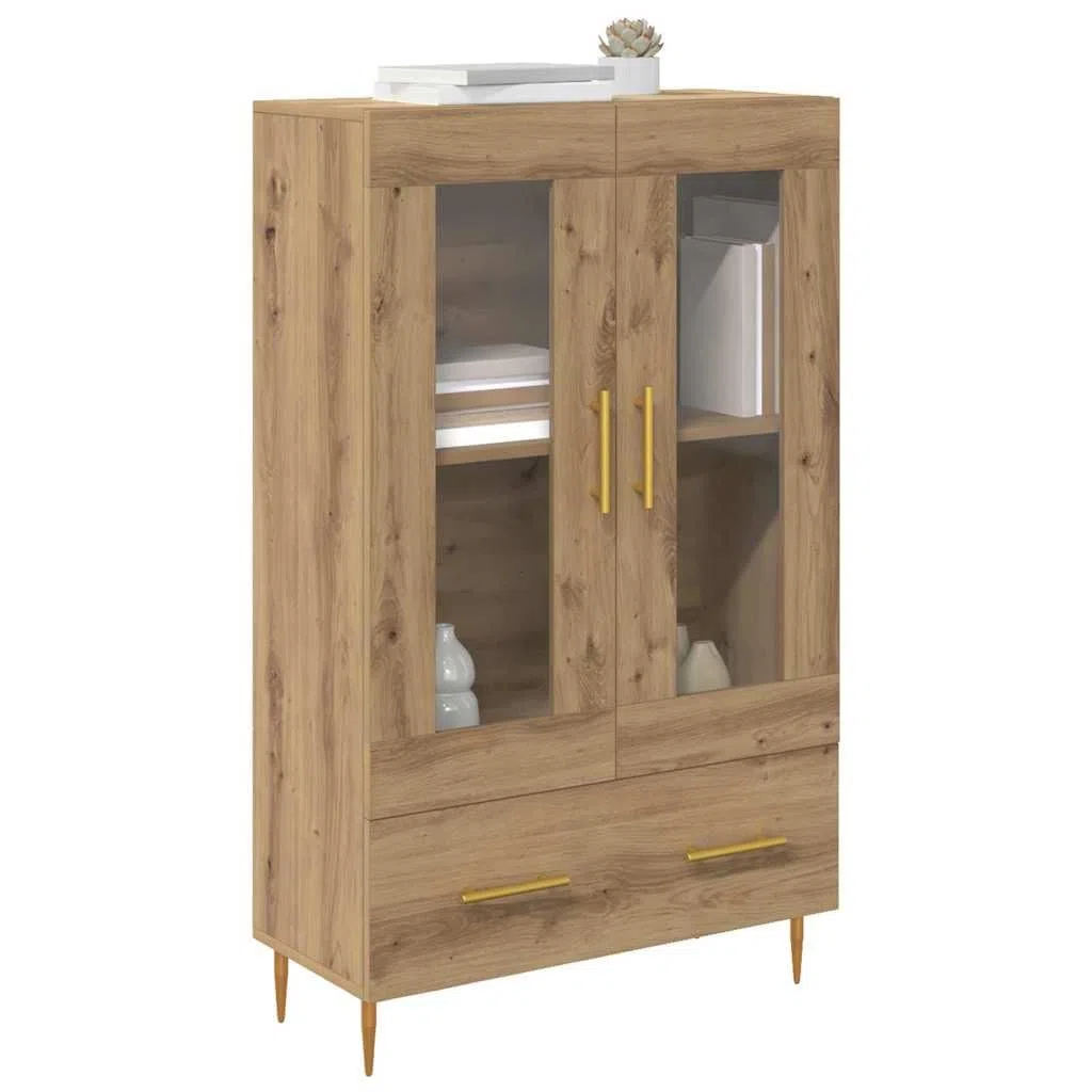 vidaXL Alacena con cajón Roble Artesanal 69,5 x 31 x 115 cm, Aparador Moderno, Armario Rectangular, con Puertas de Vidrio, ¡Organiza tu Sala fácil y con Estilo