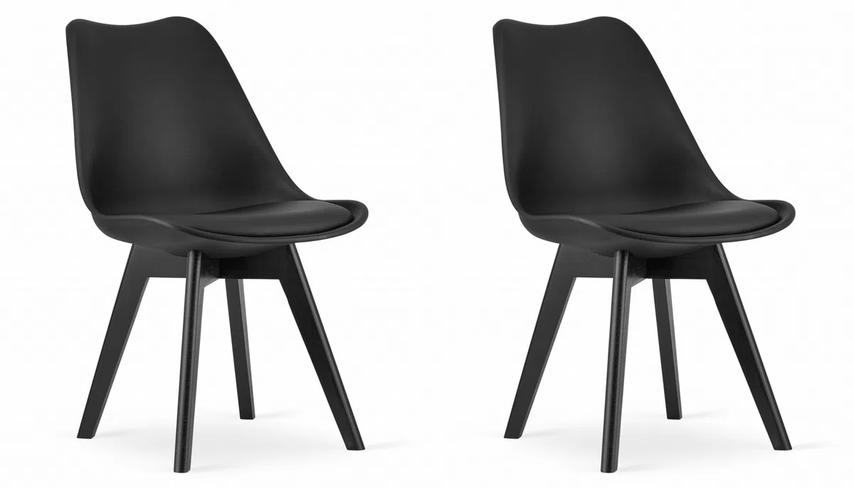 Juego de 2 sillas de Comedor Negras – Asientos Acolchados de plástico con tapizado en Polipiel y Patas Negras, combinación de Confort y Estabilidad.