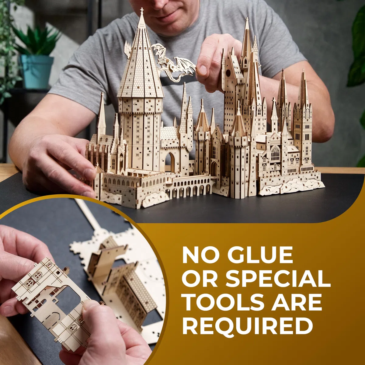 UGEARS Castillo de Hogwarts de Harry Potter - Bloques de Construcción y Rompecabezas de Madera para Adultos y Adolescentes