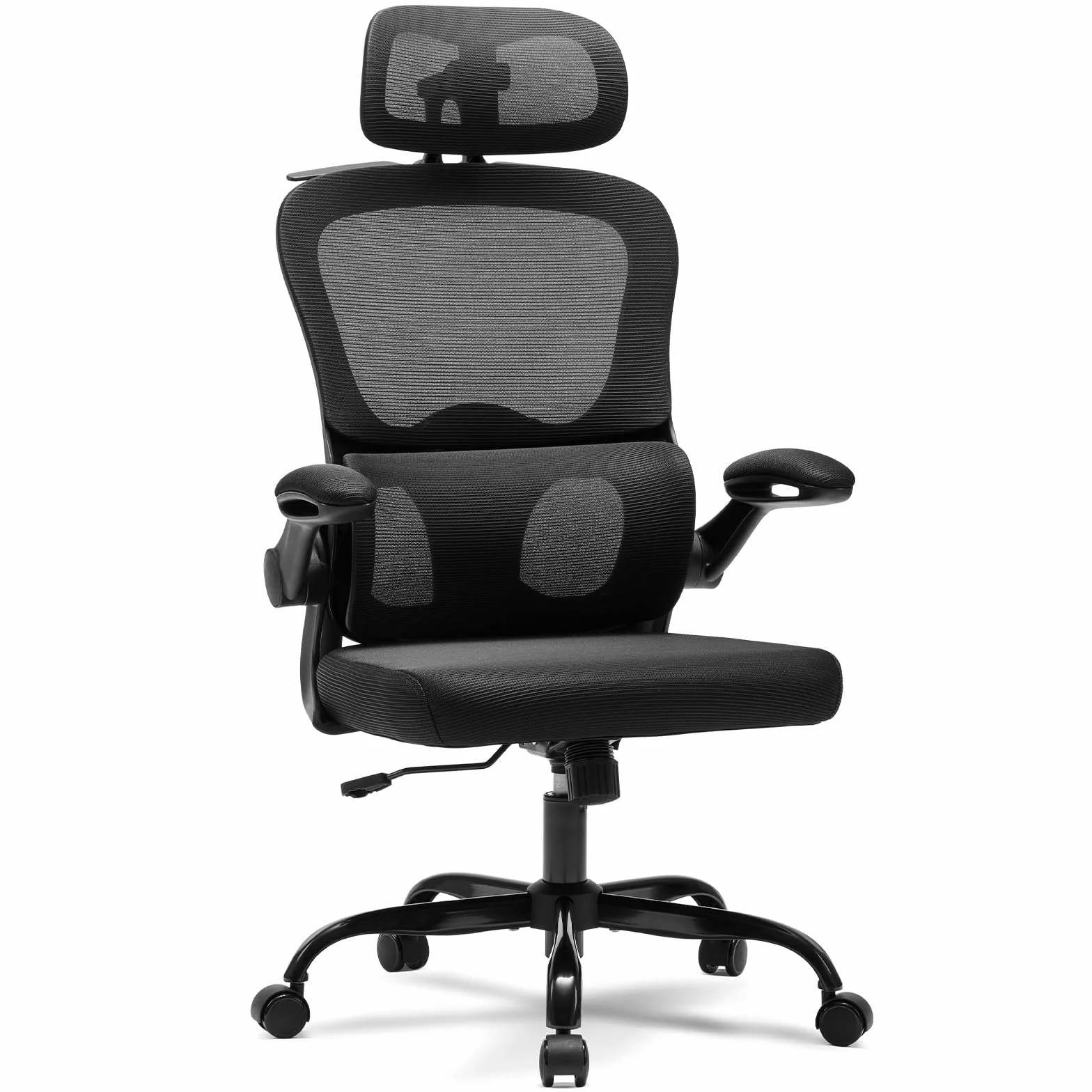 Magic Life Silla de Oficina Ergonómica con Respaldo de Malla, Soporte Lumbar Ajustable, Reposabrazos y Altura Regulable para Home Office (Negro)