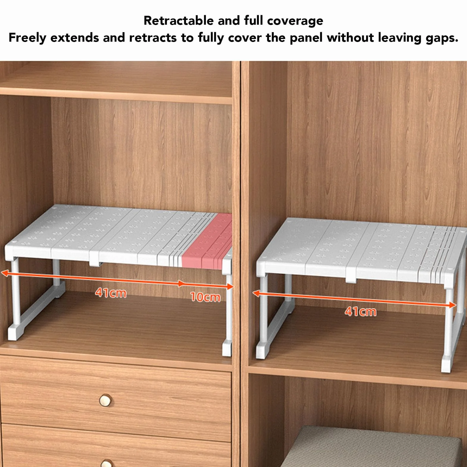 Estante de Gabinete Expandible con Acero Al Carbono, Estante de Almacenamiento Ajustable para Armario, Divisor de Guardarropa Ideal y Organizador para Cocina y (Longitud 47-68