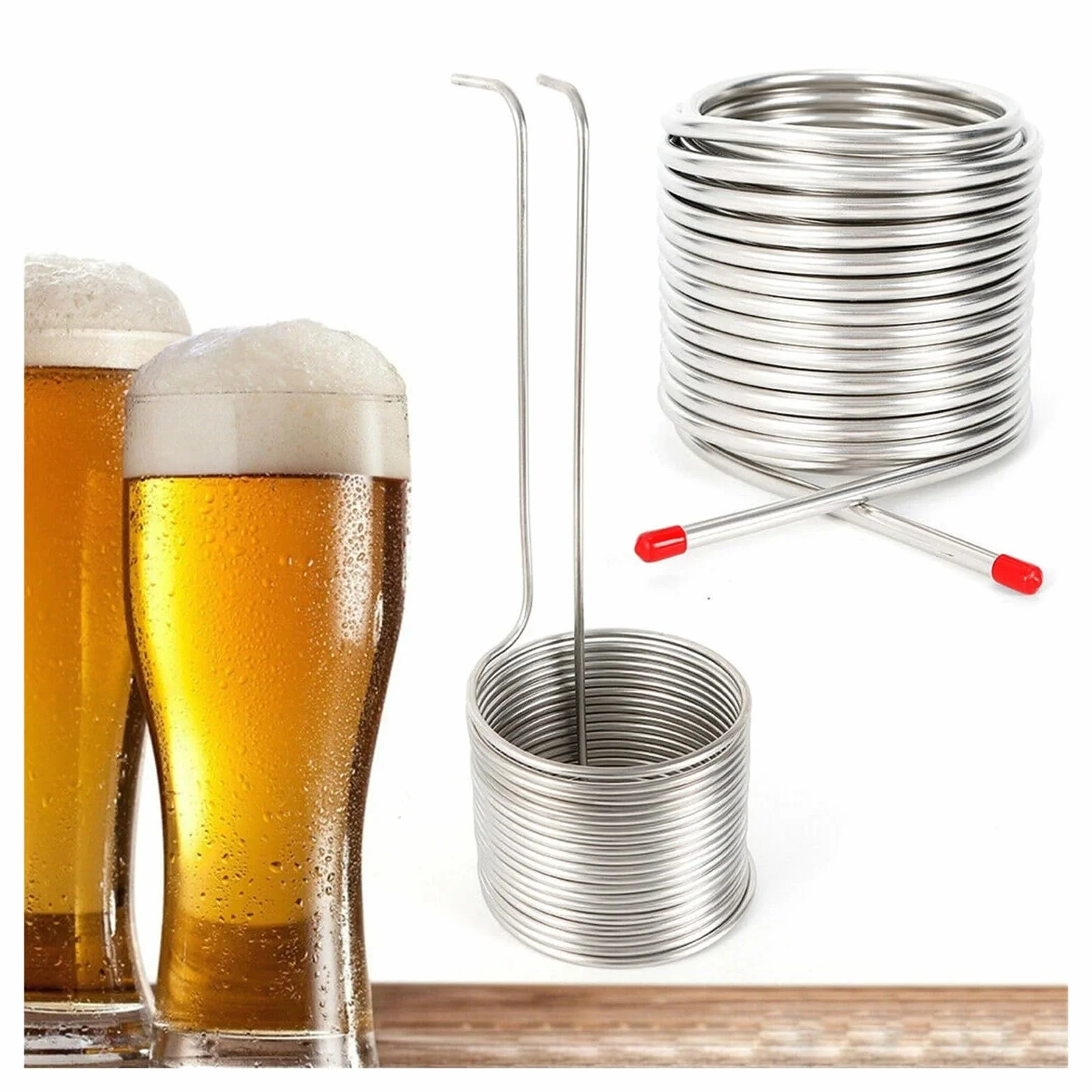 Serpentín de enfriamiento de Cerveza, Enfriador de Mosto por inmersión, de Acero Inoxidable, for elaboración casera Uso Multifuncional