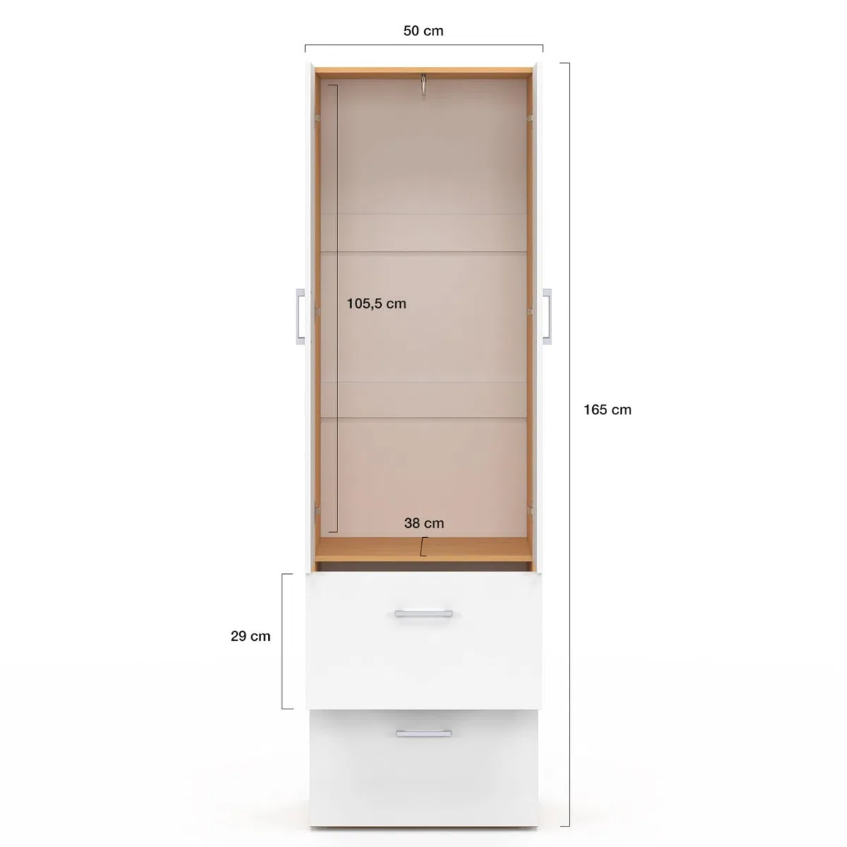 IDMarket - Armario Juliana de 2 puertas blanco y madera armario 50 cm con 2 cajones