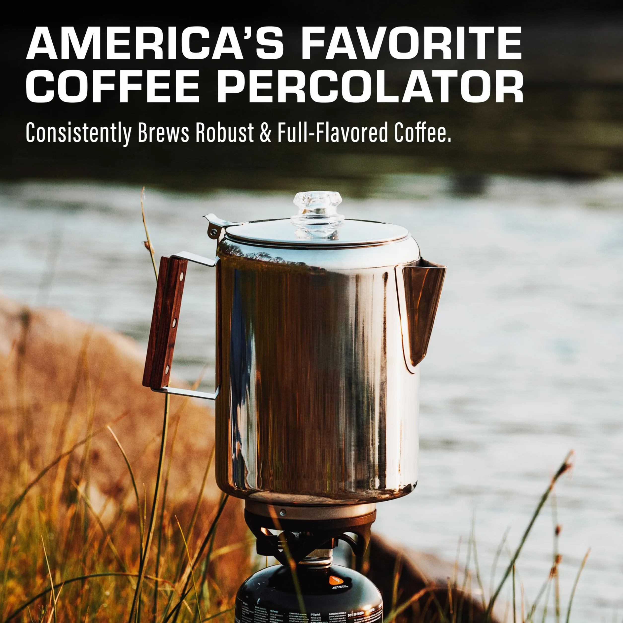 COLETTI Bozeman - Cafetera percolador de café, cafetera para camping, cafetera con percolador superior de estufa, sin aluminio ni plástico [9 tazas]