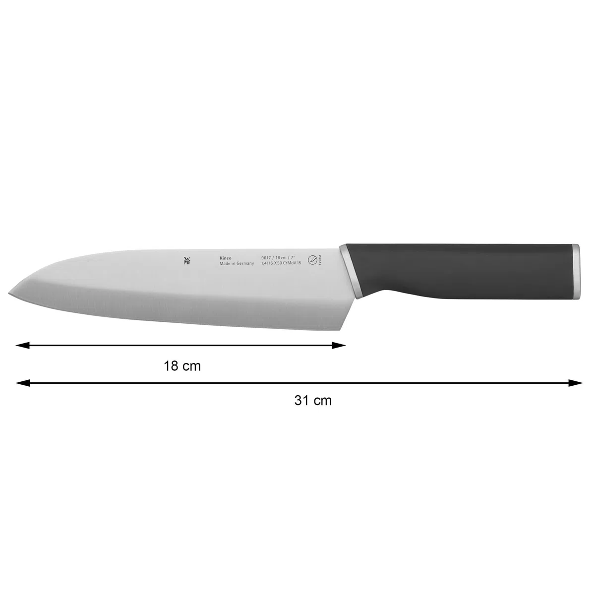WMF Kineo - Cuchillo Japonés Santoku de 31 cm con Hoja de Acero Templado Especial de 18 cm