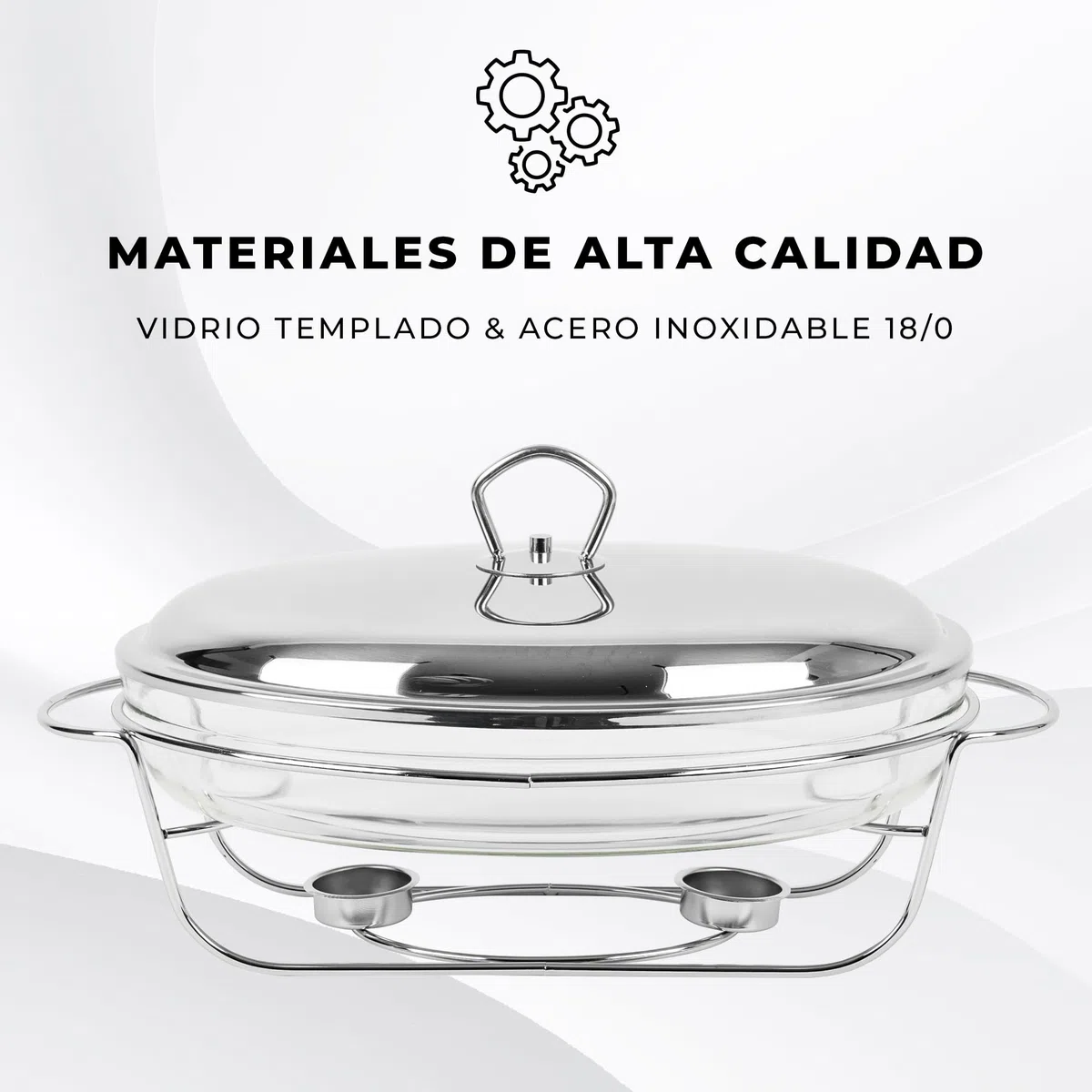 KARL HAUSMANN Chafing Dish Buffet - 3L con Tapa y Soporte - Rechaud de Vidrio Templado con Calentador de Comida - Set Buffet para Servir Caliente