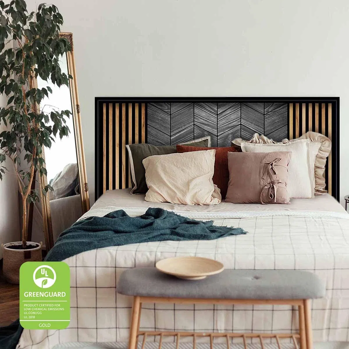 Cabecero de Cama Símil Madera, PVC 10mm, Impresión Digital, Fácil de Instalar y Duradero, 6 Medidas Disponibles (120x60 cm)