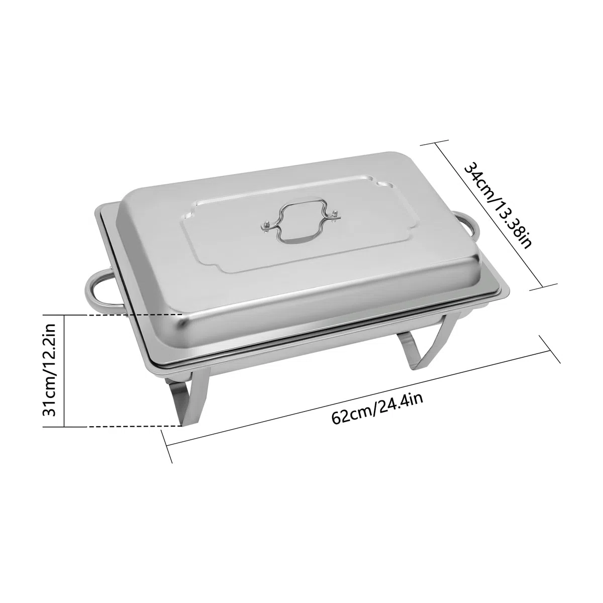 Chafing Dish Buffet Set Set 9L Acero Inoxidable Calentador, 62 x 34 x 31 Calientaplatos y Calentadores de Comida, Recipiente de calor, para Catering, Buffet, Fiesta, Boda, Plata