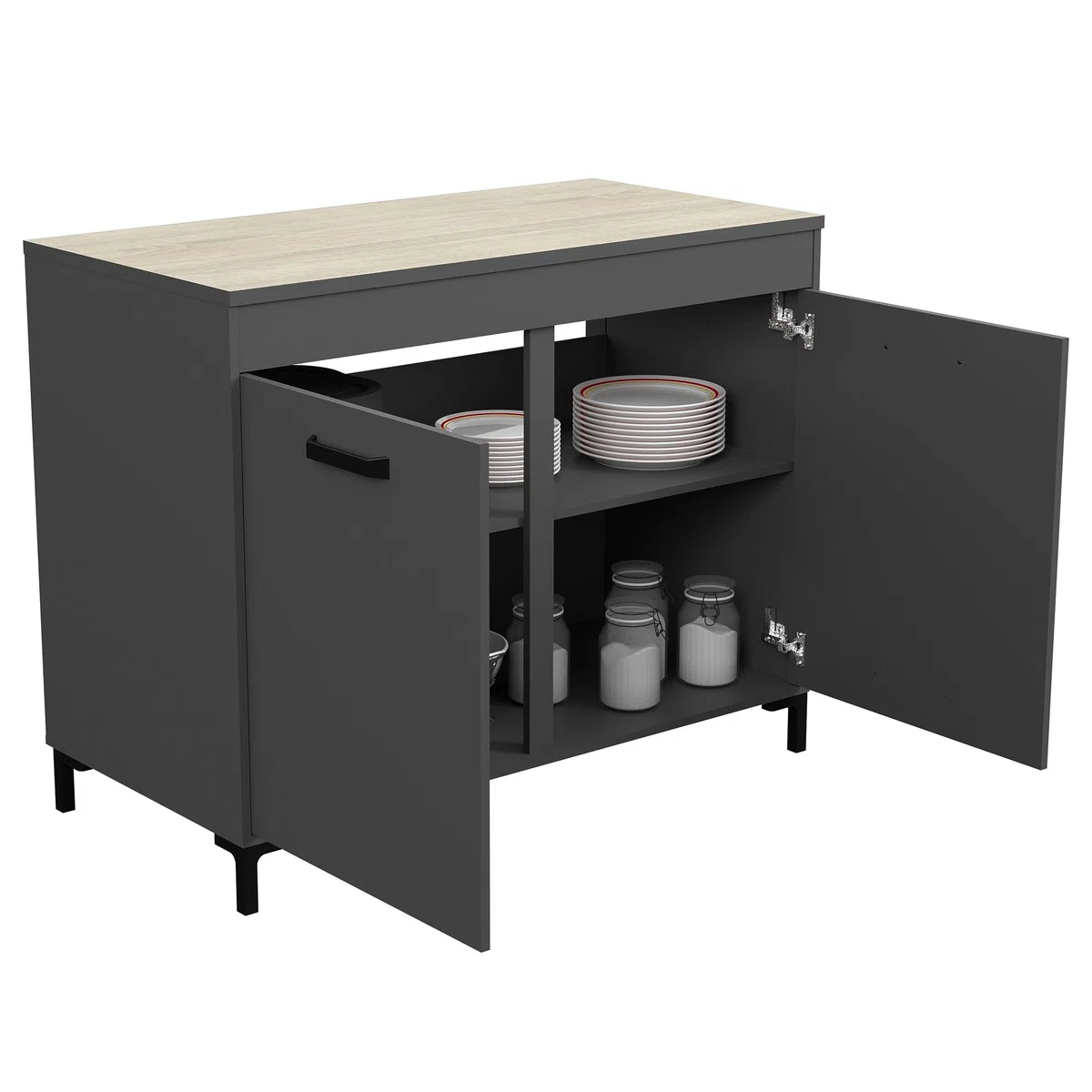 Miroytengo Módulo Inferior de Cocina Smoke Estilo Industrial en Color Gris y Roble con 2 Puertas 118 cm