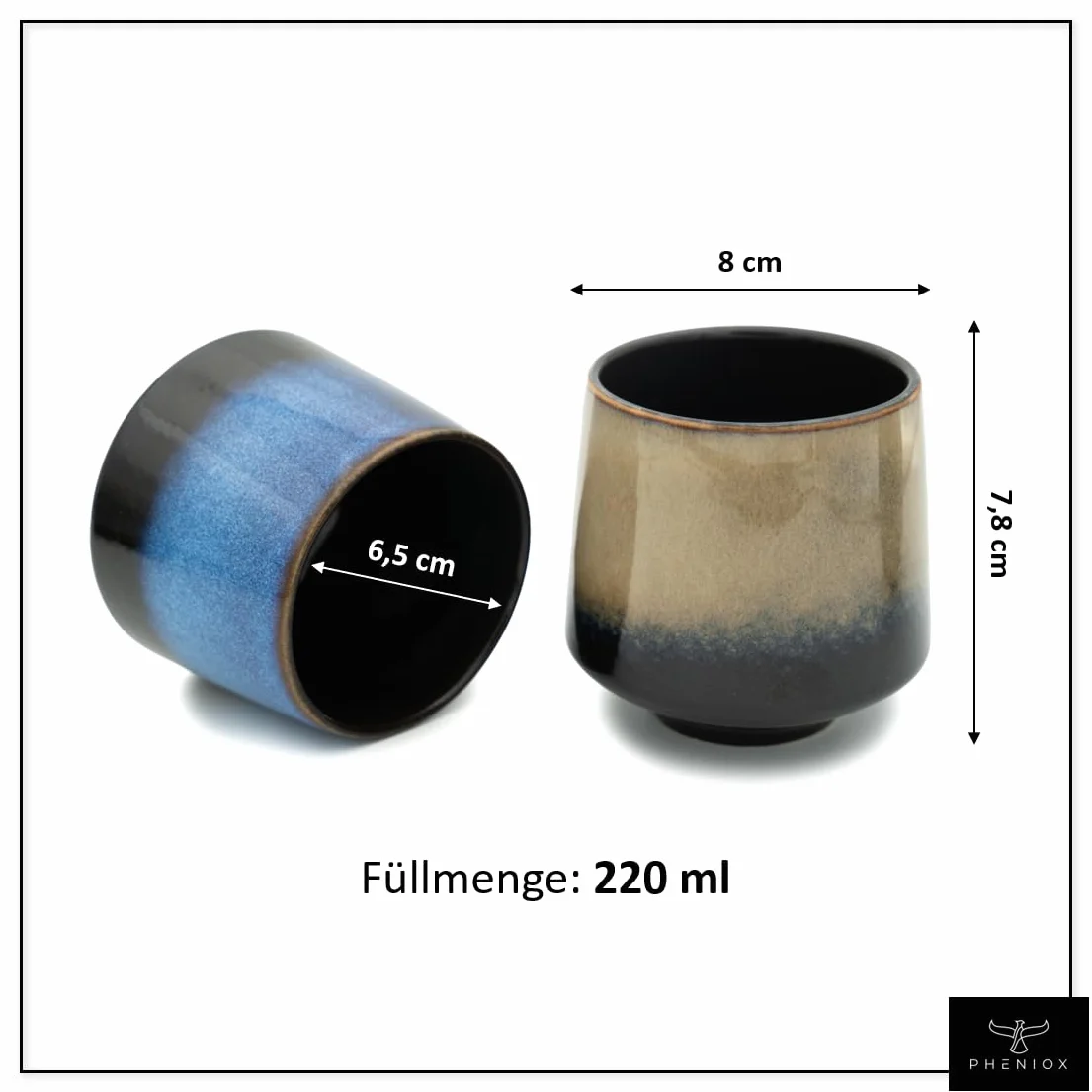 Pheniox Juego de 4 Tazas de Café Infinity XL de 220 ml - Tazas de Porcelana de - Sin Asa - Apto para Lavavajillas - Moderno