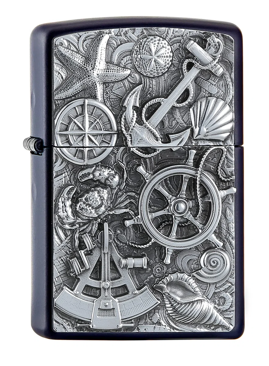 Zippo Diseño de náutico – Navy Blue Matte – Emblem Attached – Mechero, rellenable, en una Caja de Regalo de halta Calidad, Navy Matte - New Nautical 3D