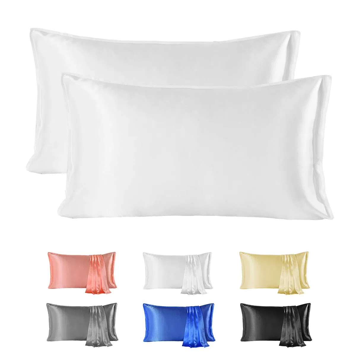 Fundas de Almohada de Seda 100% Morera Natural 20 Momme, Suaves y Cuidado de la Cabello Funda de Almohada de Seda 2 Piezas Blanco (50 * 90cm)