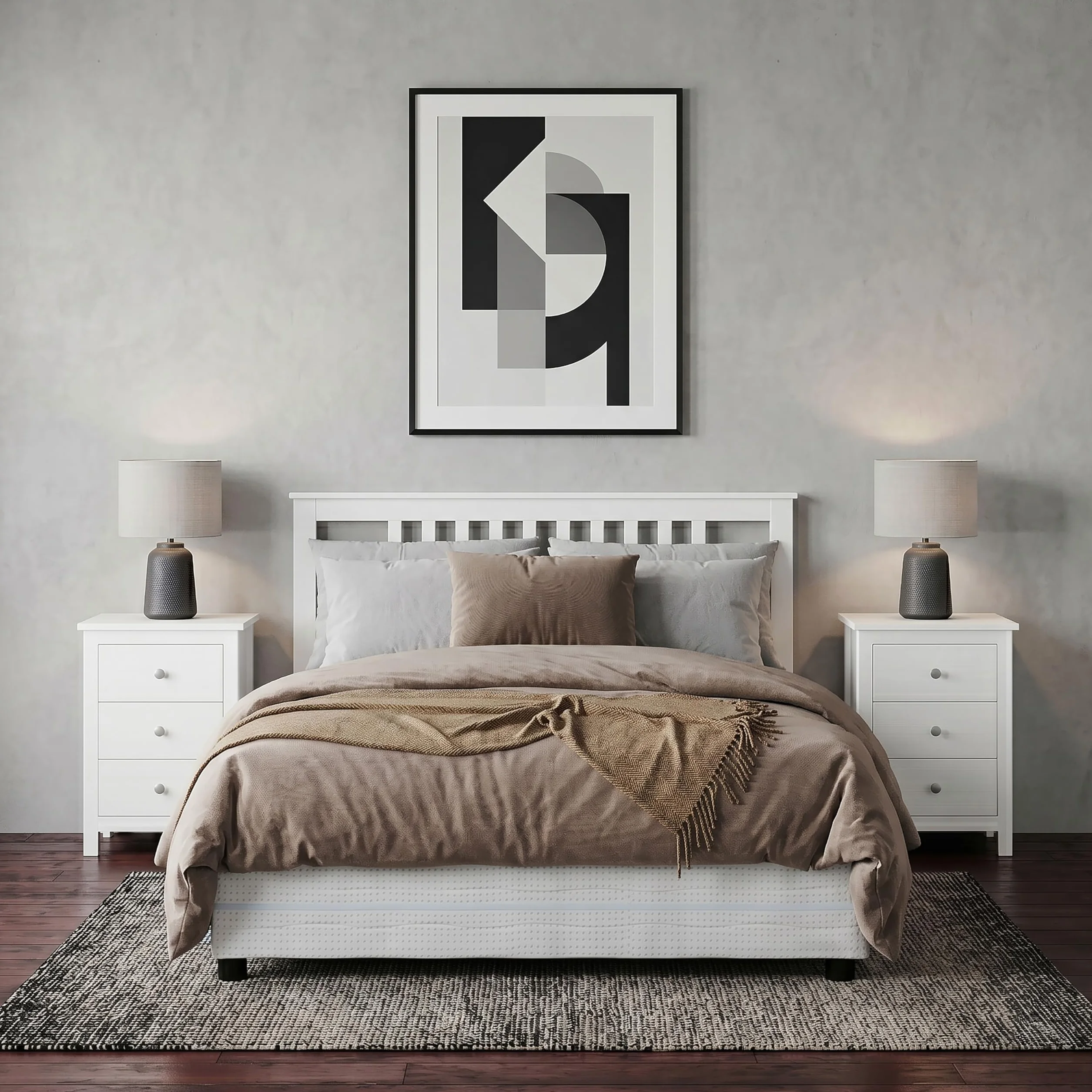 Cabecero de Cama Serie Tabac de Madera de Pino Macizo, Cabecero para Somier 135 cm, Acabado Blanco Lavado, Diseño Robusto y Funcional para Dormitorio