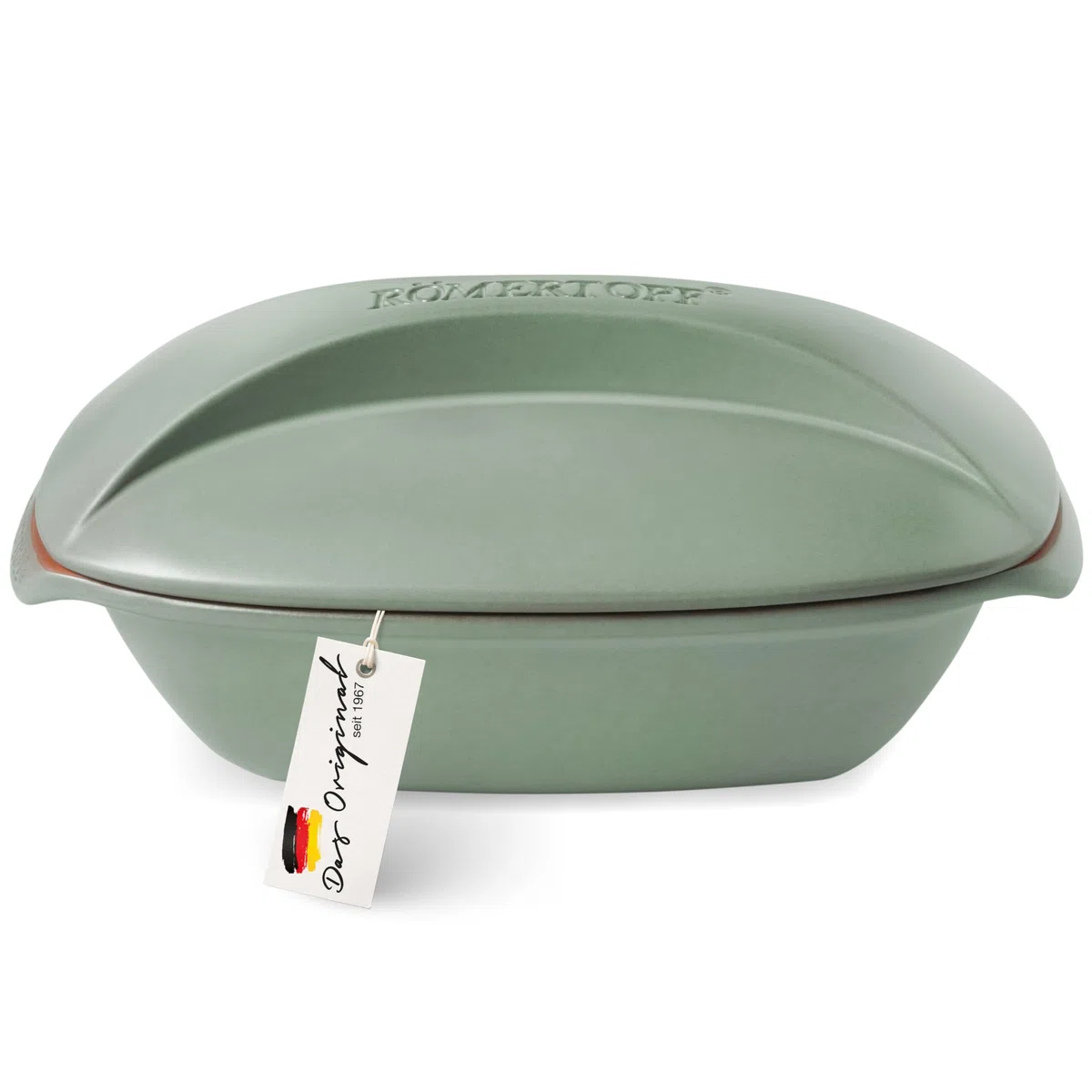 Römertopf CULINARIO – Cazuela de cerámica con tapa para 4 personas, 3 L, para guisar, asar y cocer al vapor, apta para horno y lavavajillas, verde