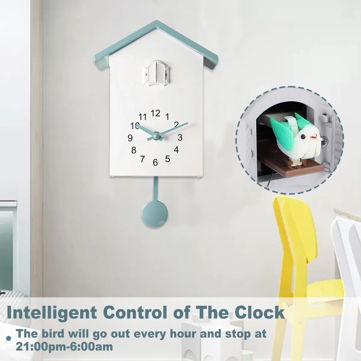 Reloj de cuco moderno, reloj de cuco de la Selva Negra con péndulo, reloj de cuco con voz de pájaro y función de silencio nocturno. Reloj de péndulo moderno para pared para el hogar, sala de